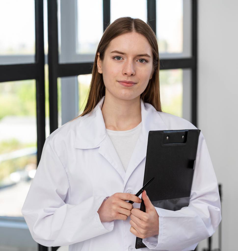 portrait blogger holding clipboard