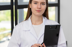 portrait blogger holding clipboard